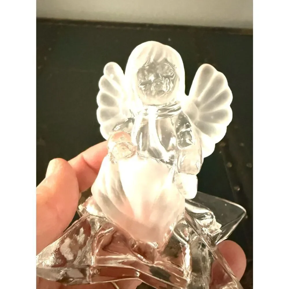 Vintage Crystal Child Angel Candle Holder on a star Figurine 4 inch tall